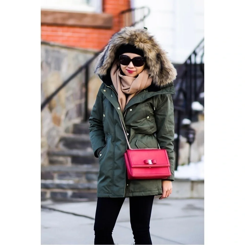J. Crew Perfect Winter Parka Olive Green size MEDIUM